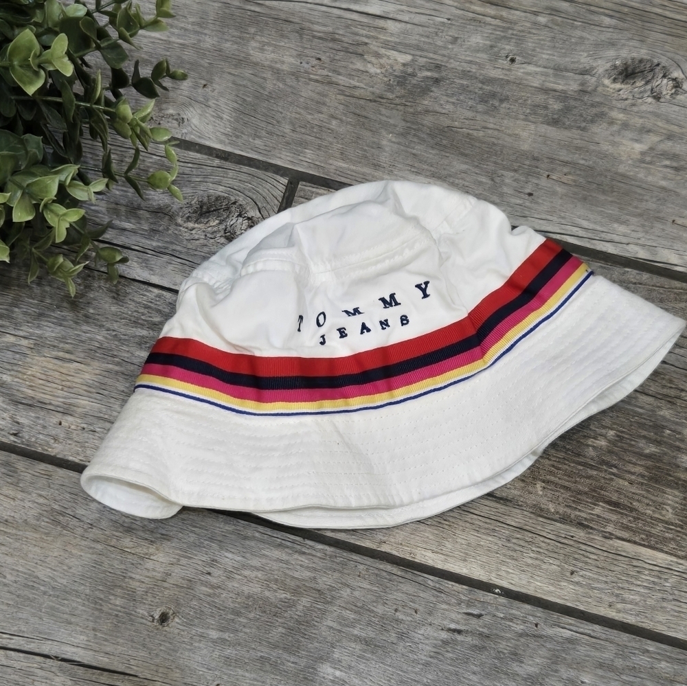 Tommy Jeans White and Colorful Stripes Y2K Bucket Hat